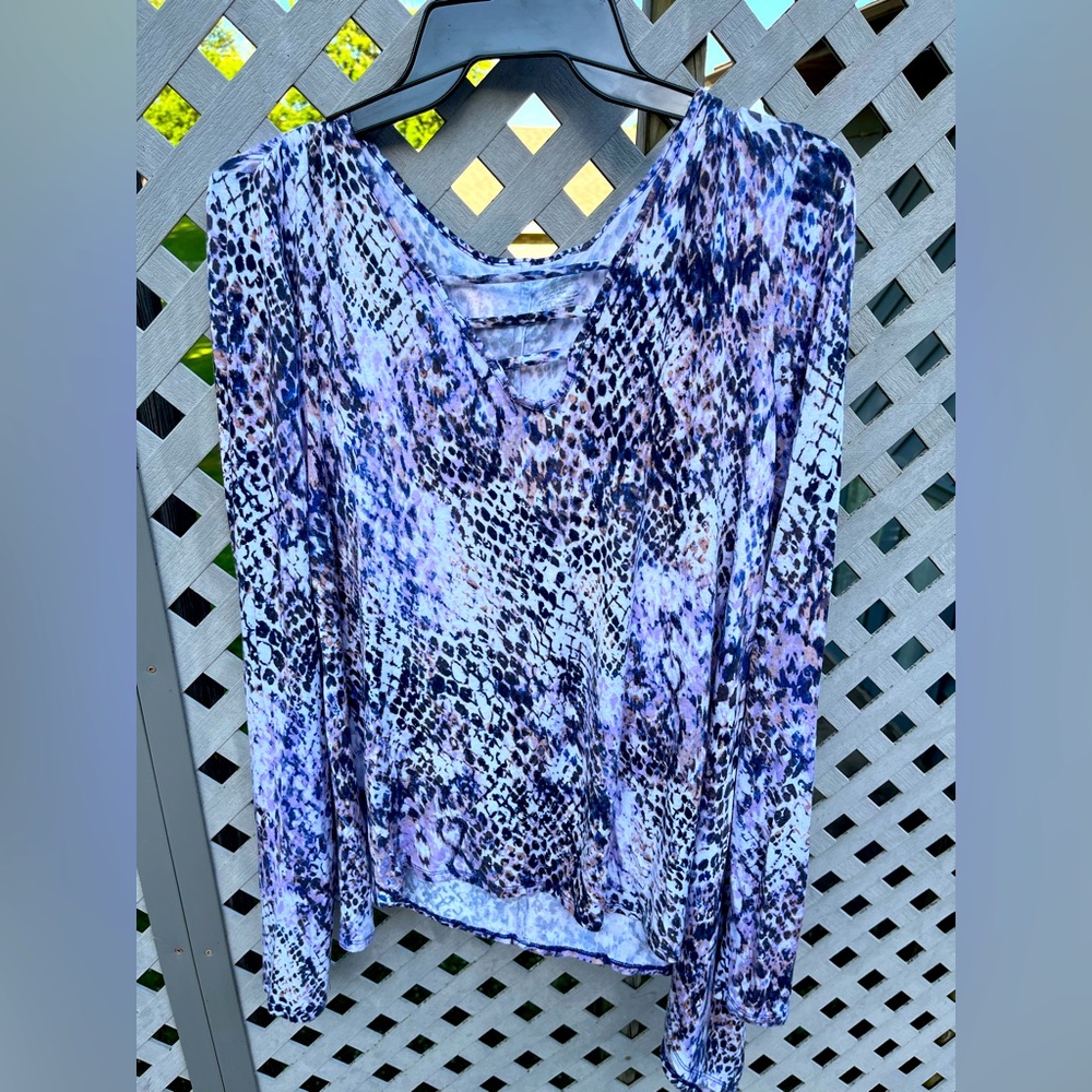 Jennifer Lopez Leopard Print Blouse in Blue and Brown